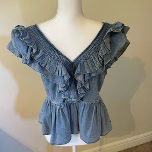 Mare Mare X Anthropologie ruffle denim top
